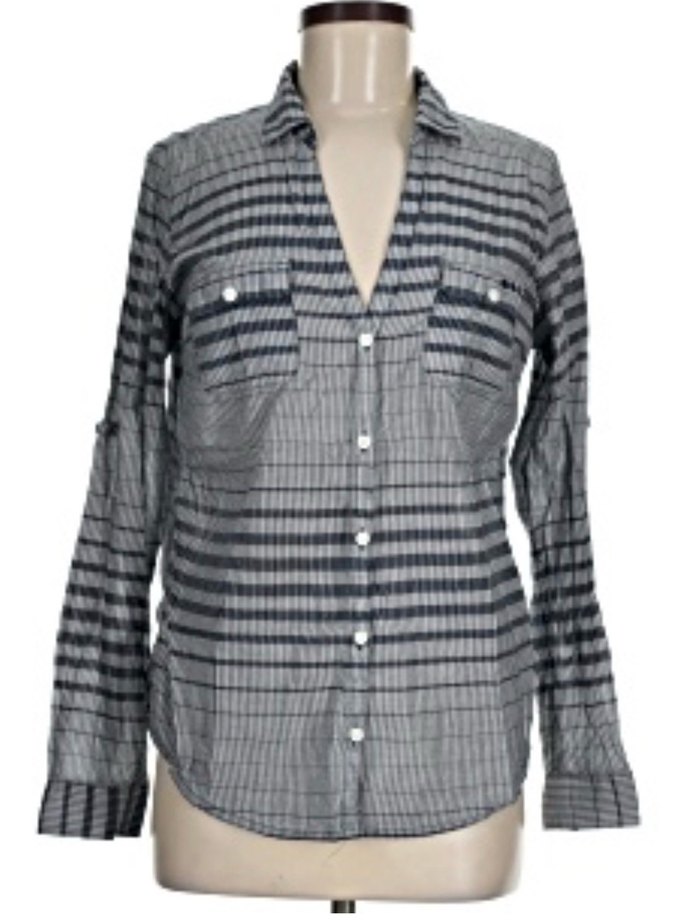 Women's Columbia PFG Sun Drifter™ Long Sleeve Shirt Navy Striped Woven Top XL